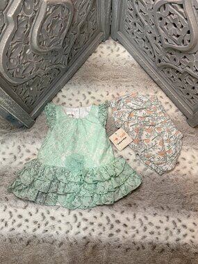 NWT! Peek Mia & Mimi set baby girls 3 months green floral lace Koala Bear summer
